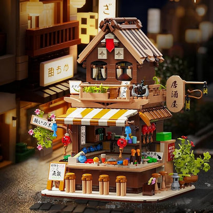 Japanese Izakaya Shop Mini Building Block Set for Adult Creative Stree View House Toy Building Set Japanese Architecture Model Kit Gift for Adults Teen 14+