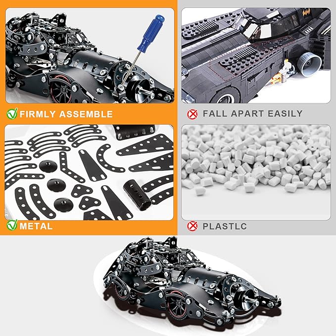 Erector Sets for Boys Age 8 9 10 11 12-16 and Older 332 Pcs Batman Model Car Building Set for Kids Ages 8-12 Year and Up Metal STEM Educational Toy for Kids Boys Girls or Adults