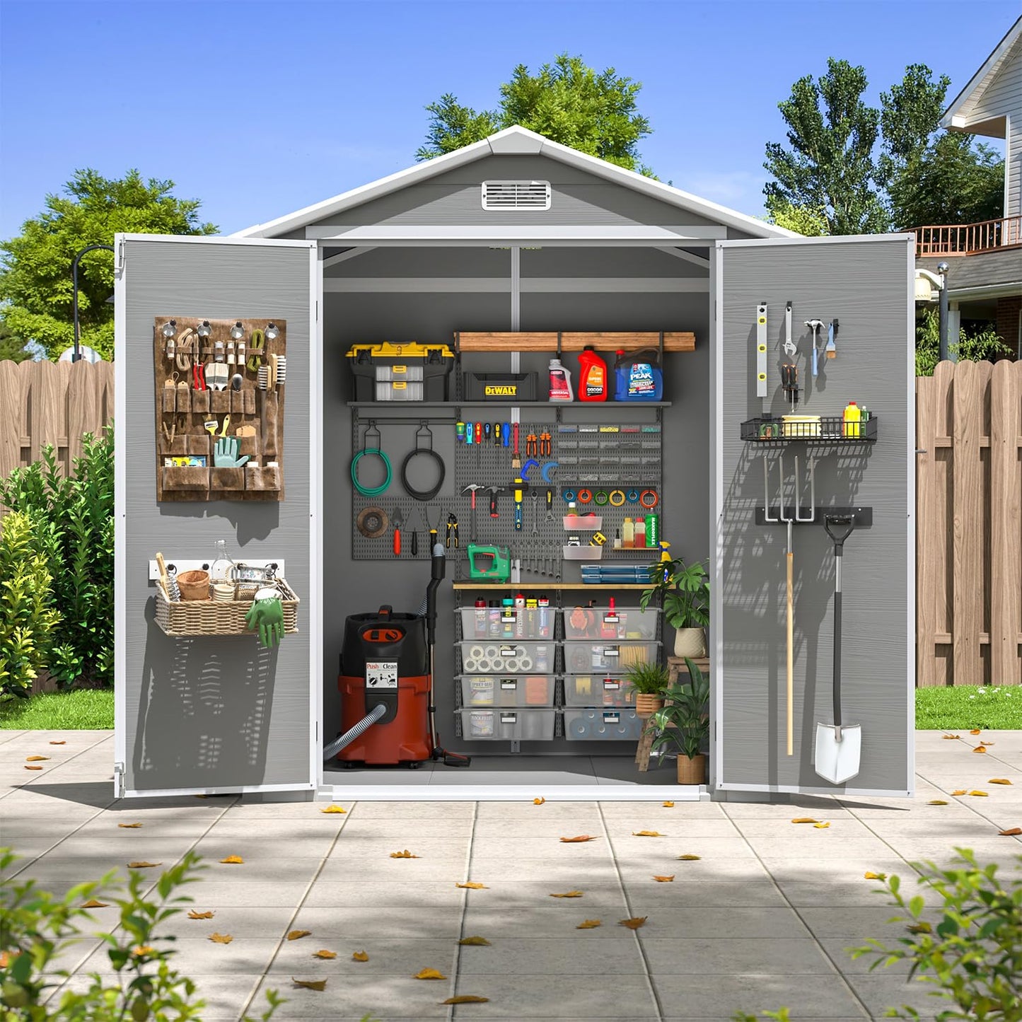 Aoxun 6x4 FT Outdoor Storage Shed, Plastic Garden Resin Shed with Floor and Window for Patio, Lawn, Outdoor Storage with Lockable Door for Bike, Tools, Garbage Can, Grey
