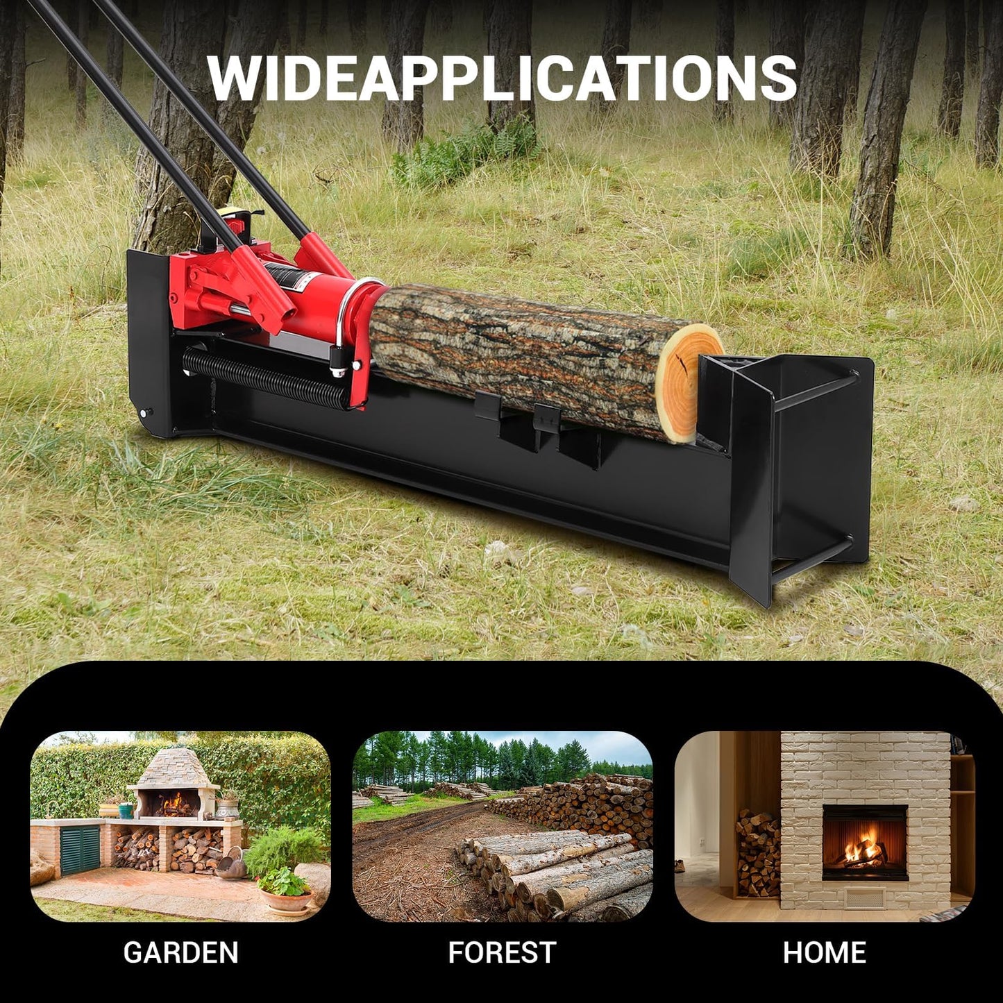 EliteEdge 12 Ton Manual Hydraulic Log Splitter, Heavy Duty Horizontal Firewood Splitter with Steel Frame & Transport Wheels for Farm, Backyard & Homestead