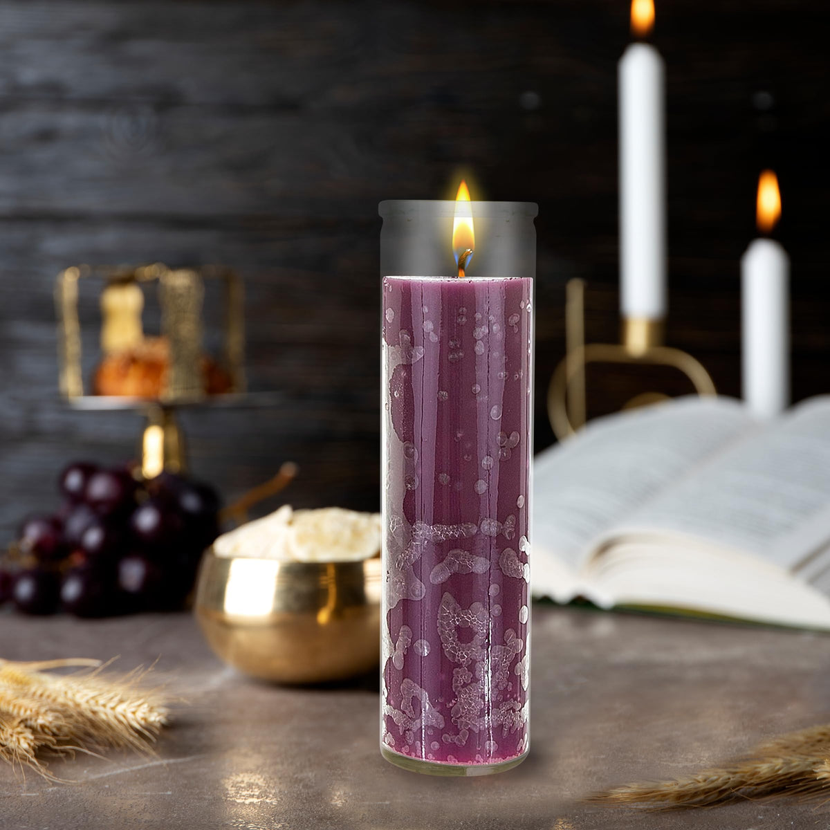 Mega Candles 1 pc Unscented Purple 7 Day Glass Container Devotional Prayer Candles, Premium Wax Candle 2 Inch x 8 Inch, Sanctuary, Vigils, Prayers, Blessings, Religious, Memorials, Remembrance