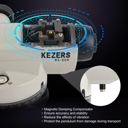 KEZERS 32X Automatic Optical Level Kit with Self- Leveling Magnetic Dampened Compensator and Transport Lock,High Precision Height/Distance/Angle Level Measure - KL-32X