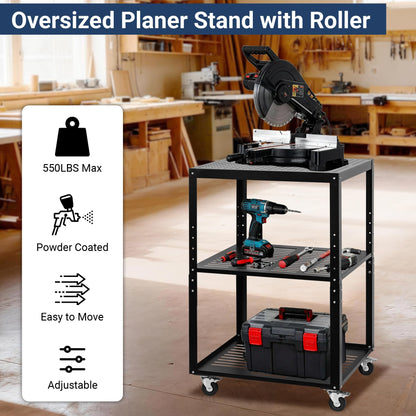 Eastrexon Planer Stand, 27.6" x 24" Tabletop, 31"- 44.7" Height Adjustable, 550 LBS Capacity Planer Table with 4 Stable Casters & Storage Space, for Most Planers, Saws, Bench-top machines, Power Tools