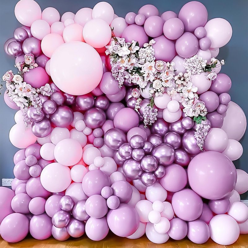 PartyWoo Pink and Purple Balloon Garland, 100 pcs Balloons Different Sizes Pack of 18 Inch 12 Inch 10 Inch 5 Inch Pink Purple Red Silver Metallic Balloons for Birthday Decorations, Party Decorations