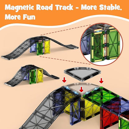 Magnetic Downhill Racer Set 40-Piece with Car &amp Tracks STEM Magnetic Tiles Building Toys for Kids Ages 3-8 Montessori Learning Toys with Reinforced Slopes &amp Loop Pieces