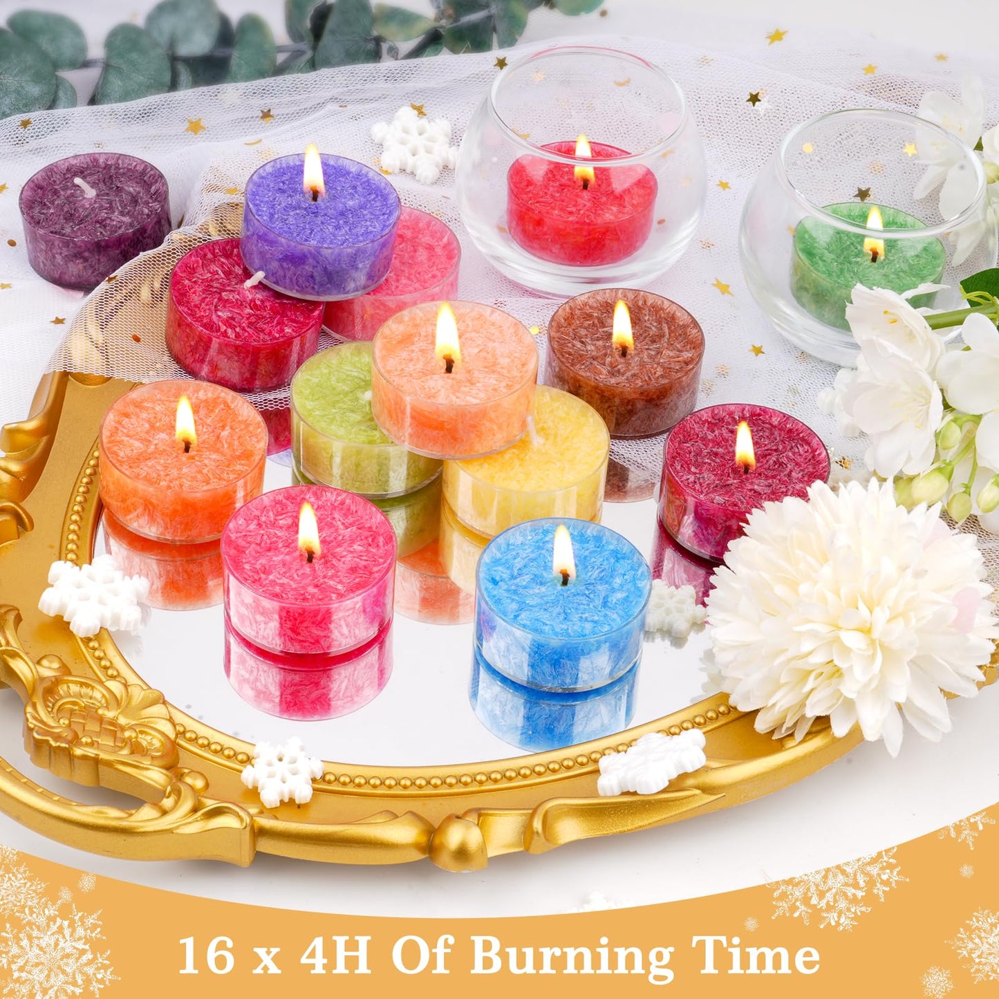 Tealight Candles for Women 16 Pack Aromatherapy Scented Candles Small Candle Gift Set for Women with 16 Scents Long-Lasting Soy Wax Candles for Relaxation, Decor, Christmas, Birthday, Mother's Day