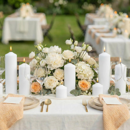 6 Pcs Individually Wrapped Pillar Candles Bulk, 2x3 2x6 2x8 Inch, Unscented Dripless Smokeless, Hurricane Candles for Wedding Party, Spa, Home Decor (6 White Pointed-tip, 2 x 3/6/8 Inch)