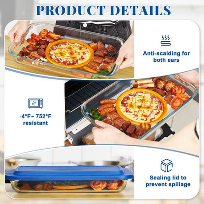FoldTier Glass Baking Dish with Lid Glass Casserole with Carrier 9 x 13 Inch Insulated Bag for Hot or Cold Food Deep Casserole Dish for Oven Potluck Party Picnic Cookouts