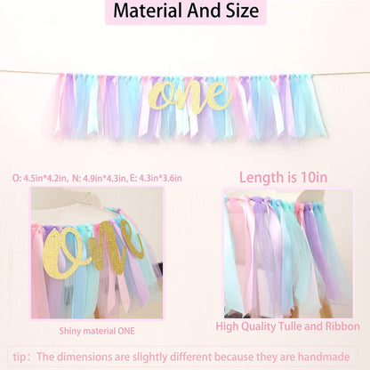 WAOUH Baby Girl Banner for 1st Birthday - Highchair Banner for First Birthday Decoration, Cake Smash Photo Prop, Tulle Garland Banner (light Aqua and Light Blue)