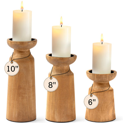 Set of 3 Wooden Candle Holders