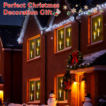 Enhon 12 Pcs Battery Operated Window Candles, Ivory LED Christmas Window Candles with Sensor Dusk to Dawn, Cordless Flameless Taper Candlestick with Battery & Suction Cup for Xmas Wedding Decorations