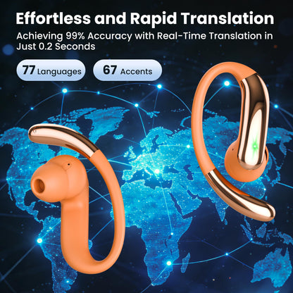 AI Translation Earbuds Real Time 4-in-1 translation headphones 50H Playtime Translating Device Audifonos Traductores Inglés Español Bluetooth 6.0 Headphones for Face-to-Face & Travel Business Orange