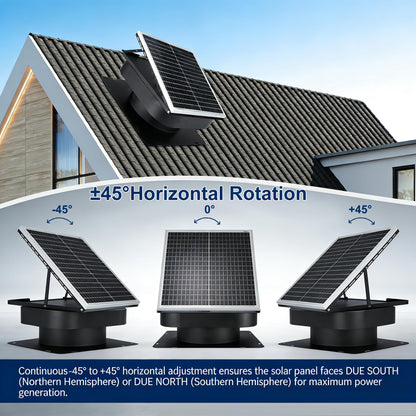 PEAKROCK 30W Solar Attic Vent Fan 2000CFM High Airflow Brushless DC Motor 60,000Hrs Lifespan with 12inch Blade Alloy Fan, Weatherproof Roof Vent for Home, Garage, Greenhouse, No Remote