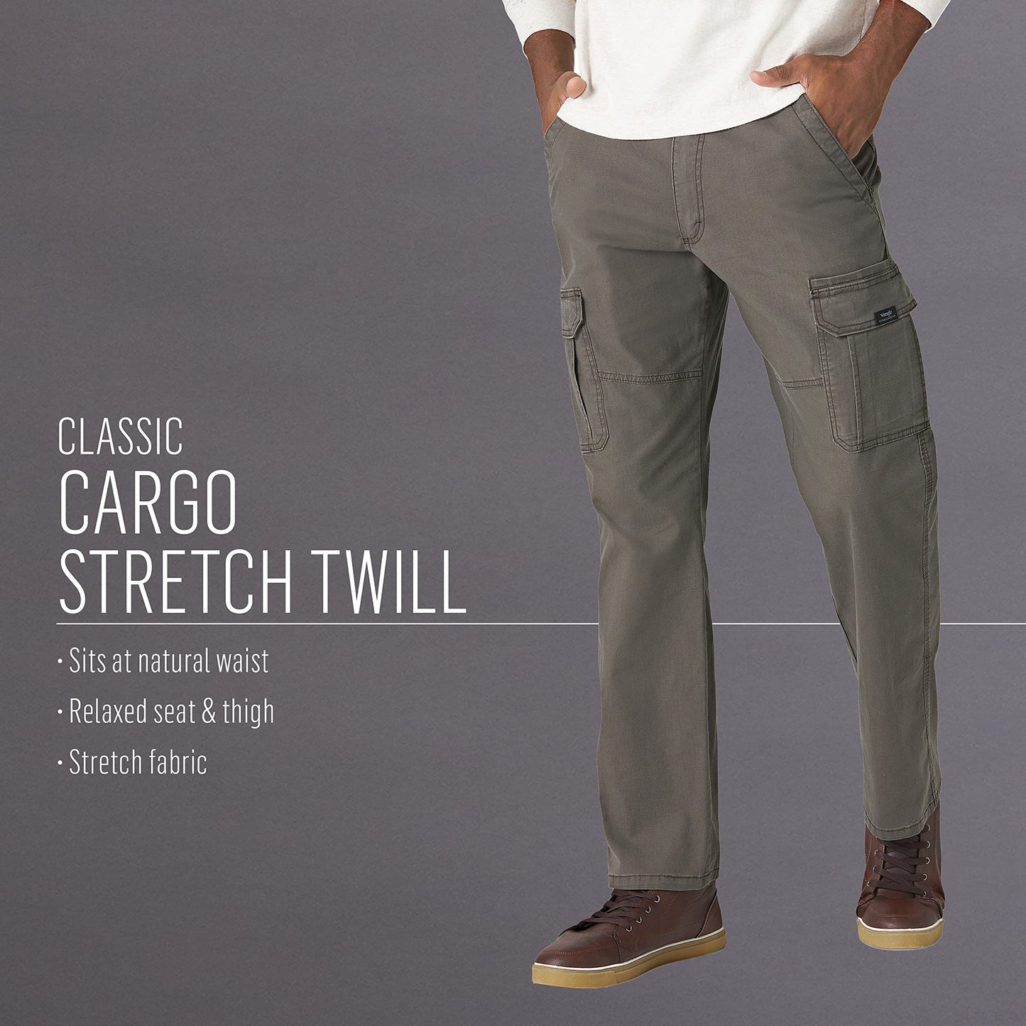 Wrangler Authentics Relaxed Fit Stretch Cargo Pant, Black, 36W x 32L