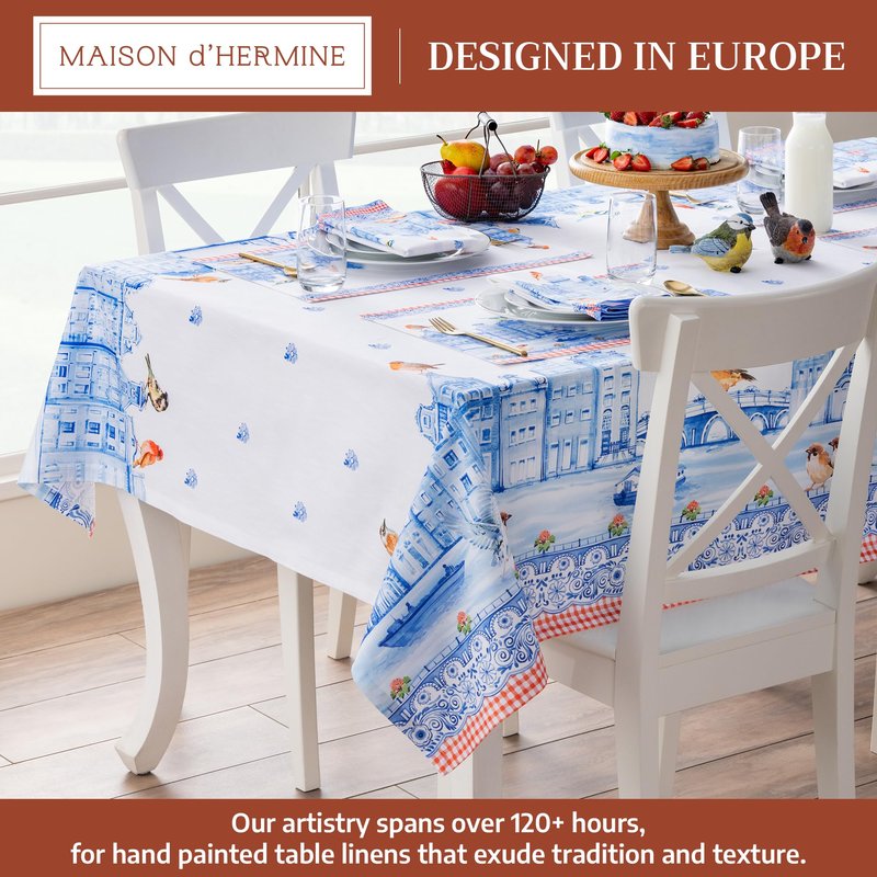 Maison d' Hermine Table Cloth Square Table 100% Cotton 54 x 54 Inches Tablecloth Reusable Decorative for Dining Kitchen Room Farmhouse Home Gifts for Mothers Day Spring Summer - Amsterdam Canals