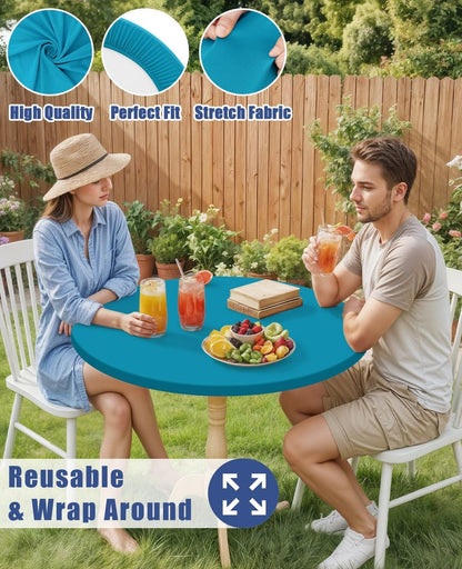Moosfor Round Spandex Tablecloth, Elastic Fitted Waterproof Tablecloths for 57"-68" Tables, Stretch Washable Picnic Table Cover for Camping, Dining, Indoor and Outdoor, Turquoise