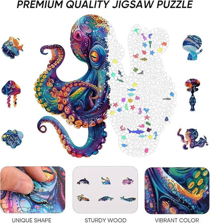 Qiuenisray Wooden Puzzles for Adults 1000 Pieces Octopus Ocean Jigsaw Puzzles FSC Certified Unique Shape Adult Puzzles Pieces Wall Decor for Family Game 23.4x23.5 in
