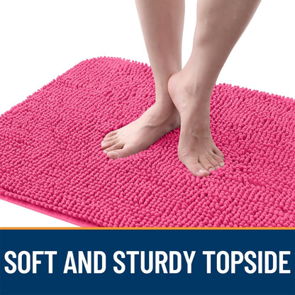 OLANLY Dog Door Mat - Absorbent Non-Slip Mud Mat for Dogs | Quick Dry Chenille, 50x30, Hot Pink