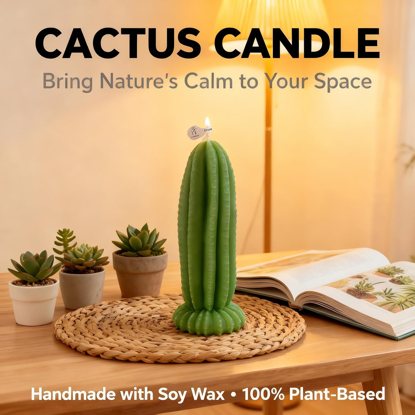 Cactus Shaped Scented Candle,Green Prickly Pear Soy Wax Decorative Candle with Floral Fragrance,Desert Theme Gift for Plant Lovers,Home Decor & Relaxation Moments