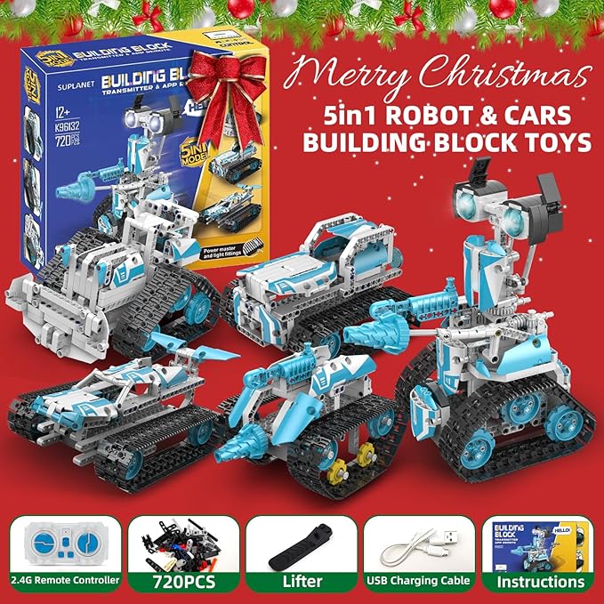 STEM Robot for Kids Ages 8-14 5-in-1 Remote Control and APP Programmable Robot Toys - 720 Pcs DIY Building Science Educational Kit Building Block Birthday Present for Teen Boys Girls