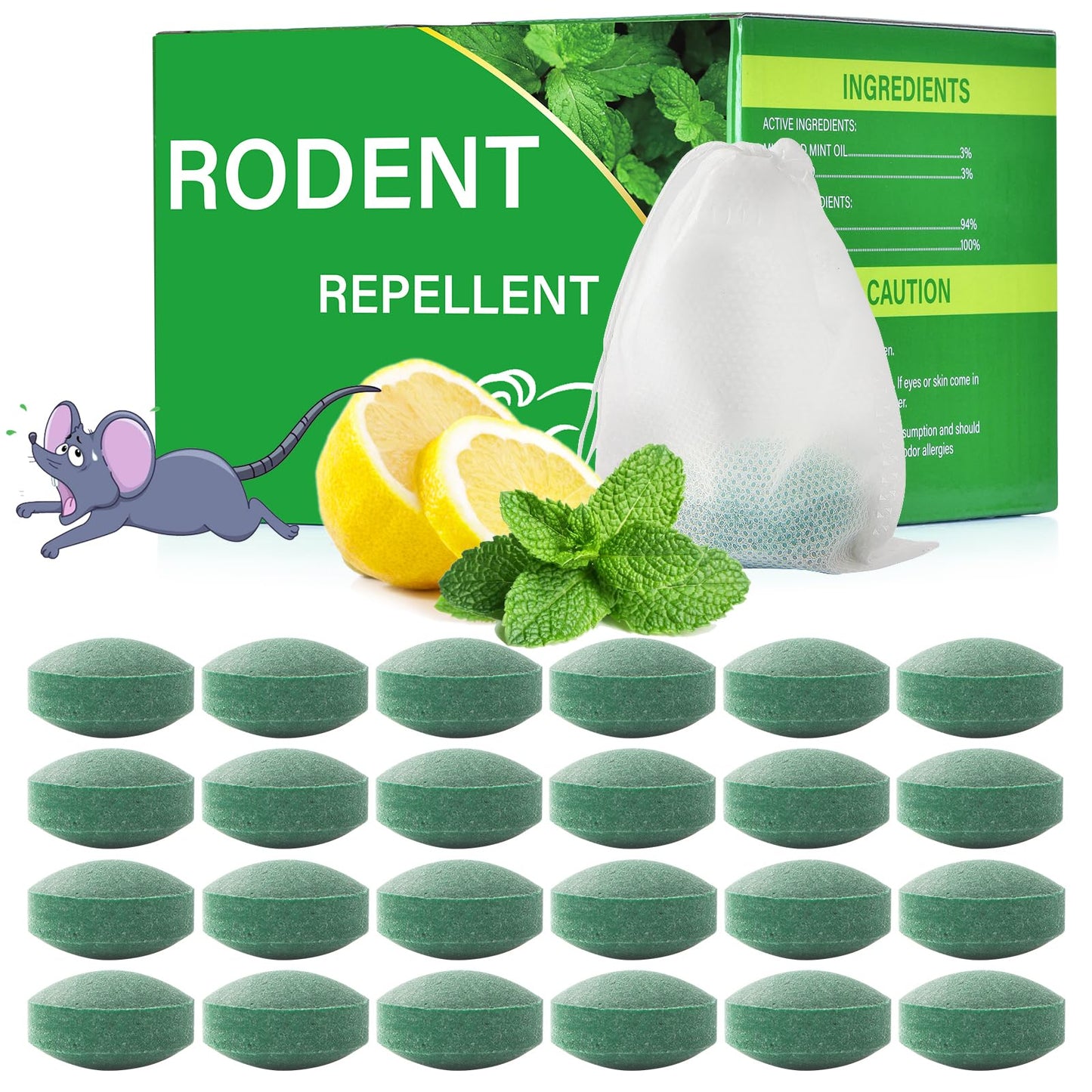 Pest Rodent Repellent, 24 Pack Peppermint Oil for Mice, Mouse, Rats, Spider, Roach, Ant, Bugs, Squirrel, Insect Control Indoor & Outdoor, Natural Deterrent Replace Trap Poisoning Family & Pet Safe