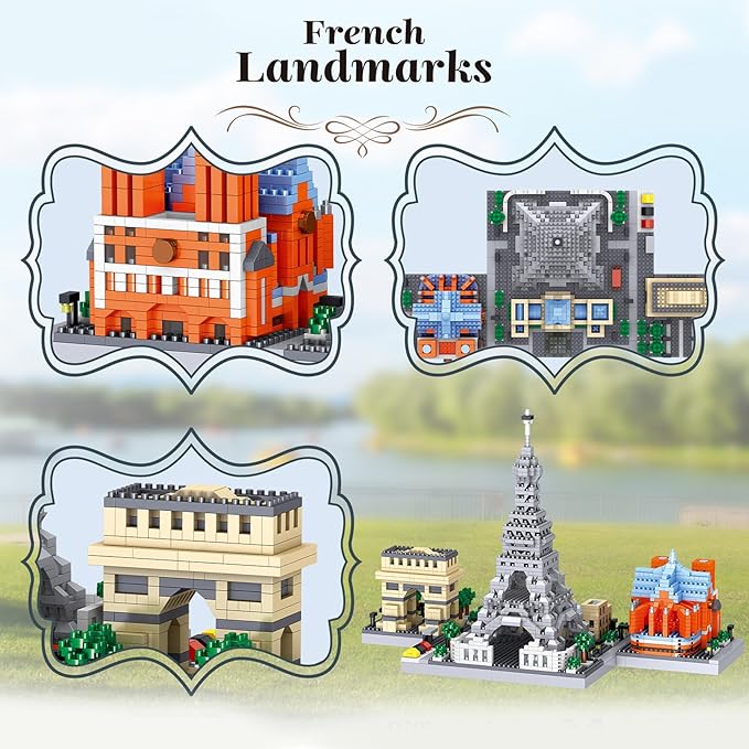 2462PCS Paris Skyline Micro Mini Blocks Architecture Building Set Model Kit with The Louvre and Eiffel Tower(Not Compatible with Lego Architecture Sets and Hard)Creative Decor Collection or Prensent