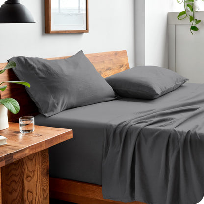Bare Home Full Sheet Set - Luxury 1800 Ultra-Soft Stonewashed Microfiber - Double Brushed - Deep Pockets - Easy Fit - Breathable Bedding - Sheet Sets & Pillowcases (Full, Grey)