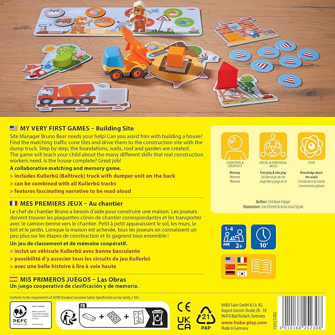 HABA My Very First Games Building Site A Cooperative Learning Kids Game Toddler Learning Activities &amp Games for 2+ Year Olds with Included Toy Truck