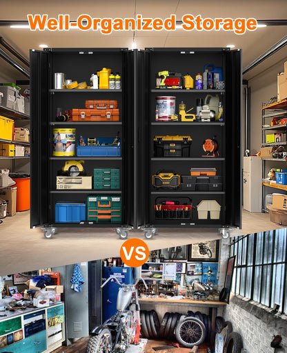 Garvee Storage Metal Cabinet 71" with Doors and 4 Shelves Adjustable Adjustable Feet and Lock Tall Storage Cabinet for Pantry Garage Craft Bedroom Office Shop