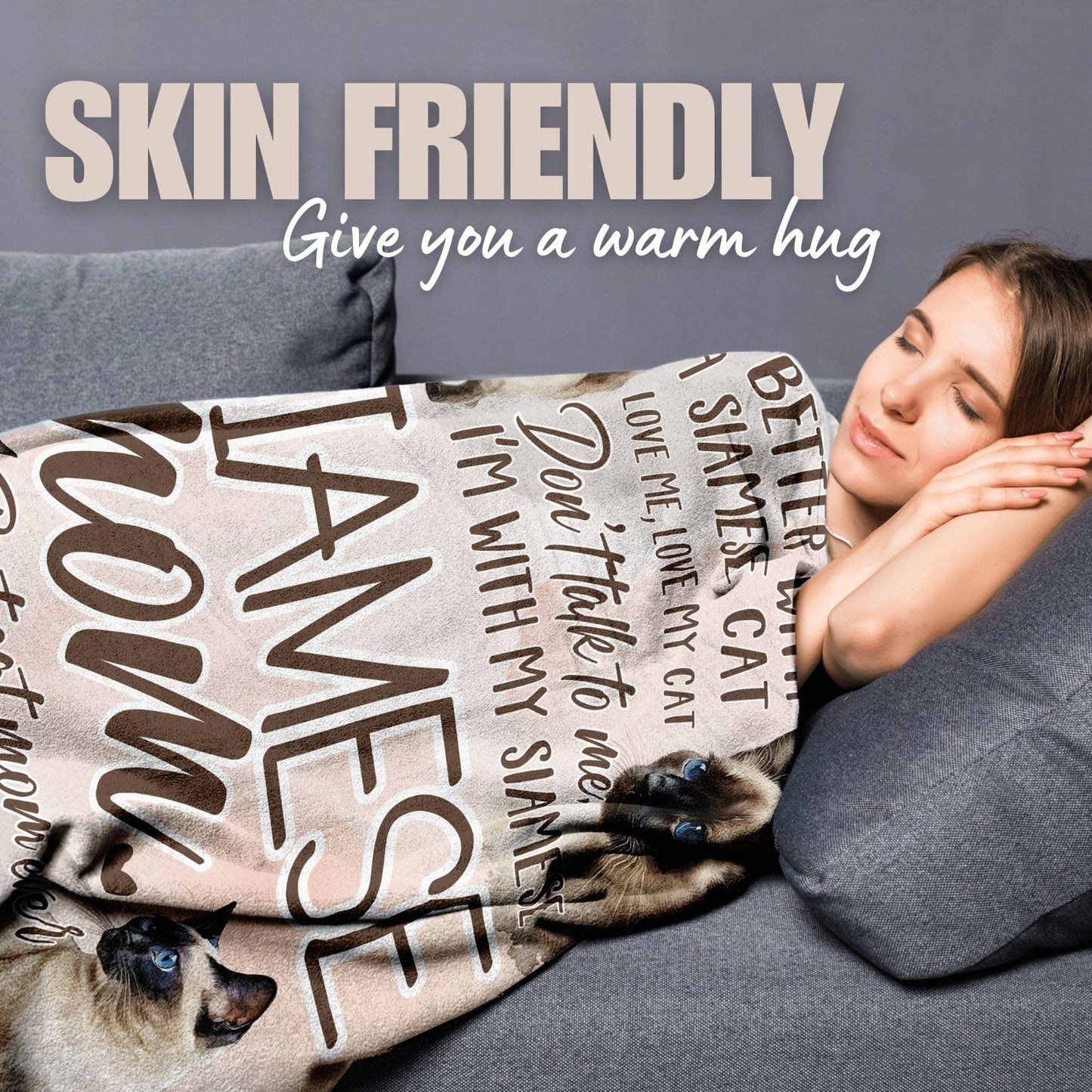 Huglanket Siamese Cat Gifts, Cat Mom Gifts for Women, Throw Blanket for All Seasons, Siamese Mom