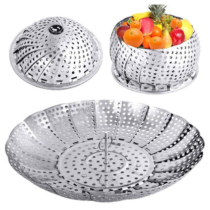 Veggie Vegetable Steamer Basket, Folding Steaming Basket, Metal Collapsible Stainless Steel Steamer Basket Insert for Cooking Food, Expandable Fit Various Size Pot(5.9" to 9.8") YLYL