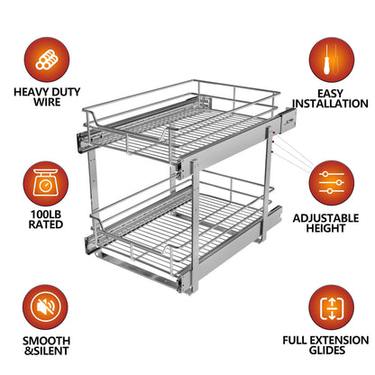 JOWBOOW (23" W x 22" D Cabinet Pull Out Shelves, 2-Tier | Heavy Duty Kitchen Pull Out Shelves for Wide Cabinets, 22 Inch Deep Sliding Cabinet Organizer