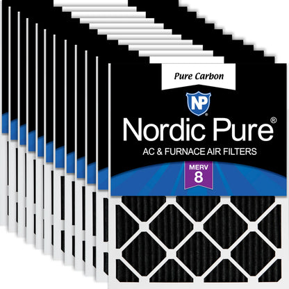 Nordic Pure 20x25x1 (19 1/2 x 24 1/2 x 3/4) Pure Carbon Pleated Odor Reduction Furnace Air Filters 12 Pack