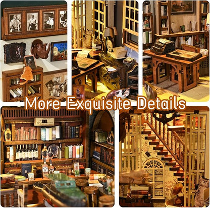 Book Nook Kit DIY Miniature Dollhouse Booknook Kit 3D Wooden Puzzle Bookend Bookshelf Insert Decor with LED Light for Teens and Adults(Hemingway House)
