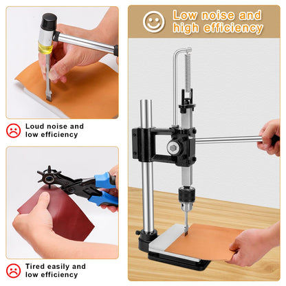 Leather Press Machine,Hole Puncher Hand Punching Machine with 21pcs Punch Tool Include Rivet Setter, Snap kit Tool and 480pcs Rivets | Stainless Steel Pillar | Punch Puller for DIY Leather Craft