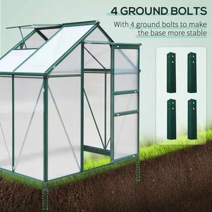 Outsunny 6' x 4' Greenhouse for Outdoors, Polycarbonate Greenhouse with Rain Gutter and Roof Vent, Aluminum Walk-in Green Houses with Push Door for Outside for Patio Backyard Garden, Dark Green
