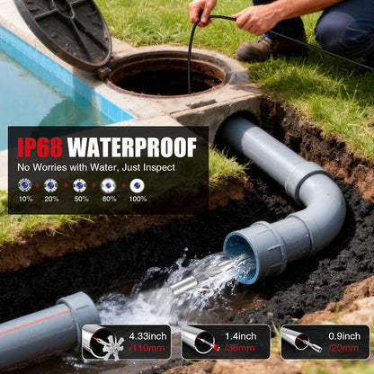 Self-Leveling Sewer Camera with 512Hz Sonde, Distance Counter, 7mm Semi-Rigid Cable, 9 Inch 1080P IPS Screen, 23mm Waterproof Pipe Inspection Camera for Plumber (100ft/30m)
