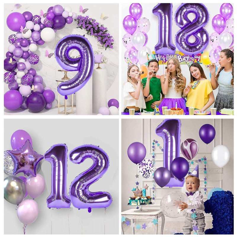 1 Number Balloon Purple 40 inch Big Foil Mylar 1st Balloons for 1 Year Old Boy Girl Birthday Party Decorations Wedding Anniversary Events Supplies