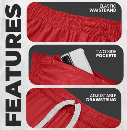 NY Threads Men's Athletic Shorts Quick Dry Loose-Fit Lightweight Running Workout Gym Shorts with Pockets, Large, Red