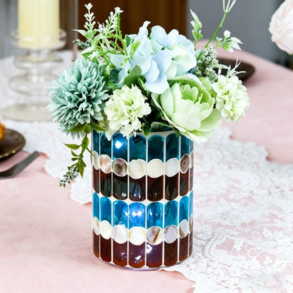 Glass Candlestick Romantic Mosaic Broken Candlelight Aromatherapy Candle Cup for Valentine's Day Christmas Thanksgiving Tables Center of Party Decorations(NO Candles)