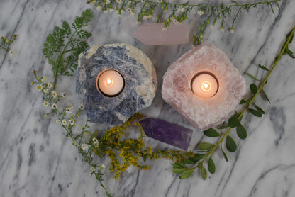 Nature’s Decorations Sodalite Votive Tealight Holder - Blue Candle Holder for Side Tables, Countertops, Living Room, & Gifting - Rectangle Sodalite Candleholder (3” x 3” x 1.5”)