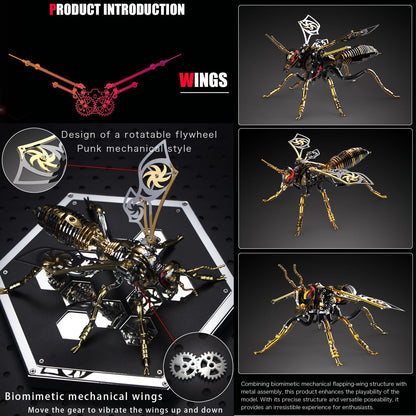 OreilleStar 3D Metal Puzzles for Adults Model Kits of Northern Giant Hornet Mechanical Wasp Building Blocks, Difficult DIY Assembly for Men (3D Metal Wasp-Silver)