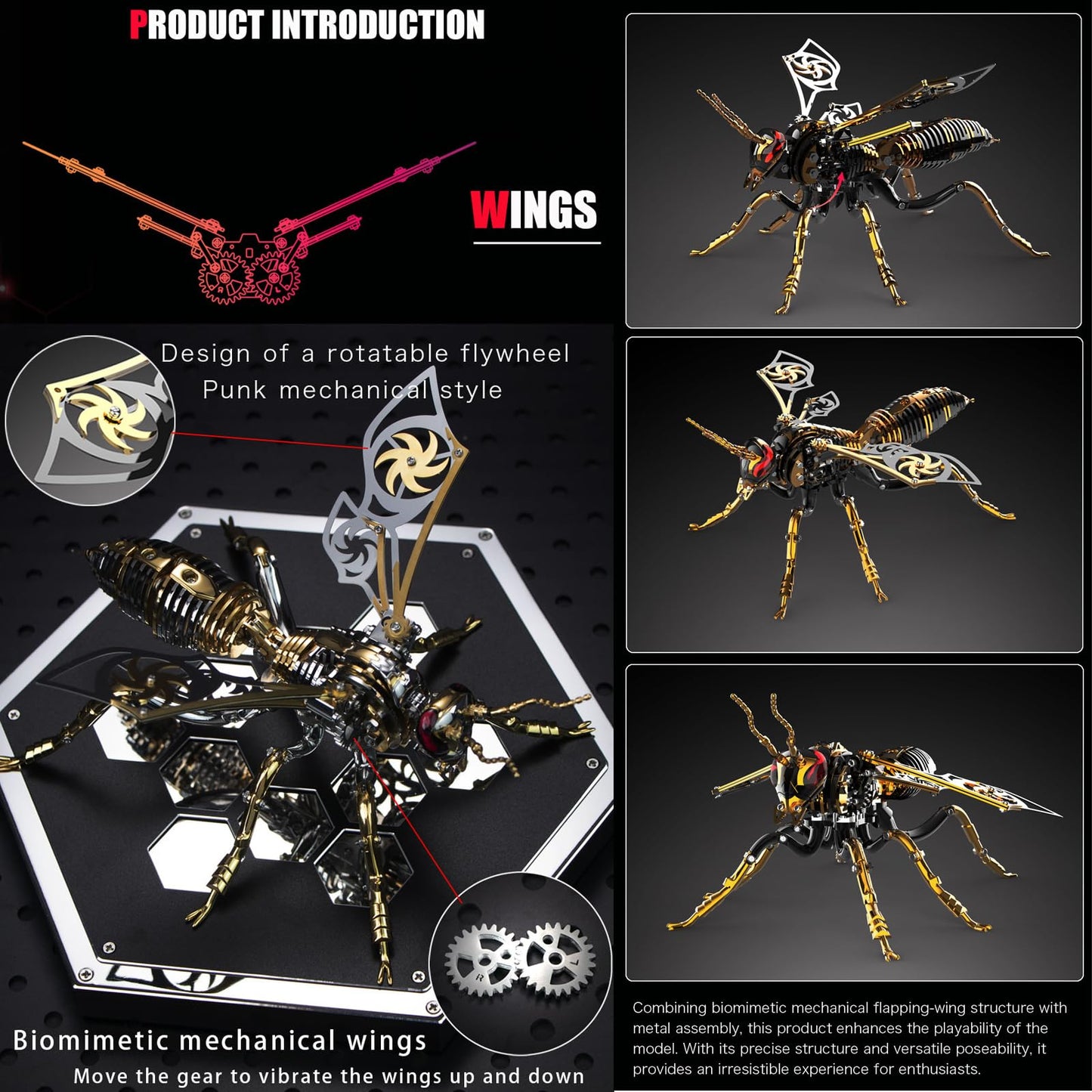 3D Metal Wasp Puzzles for Adults, Model Kits Mechanical Building Blocks, Difficult DIY for Assembly Gifts for Men Gold