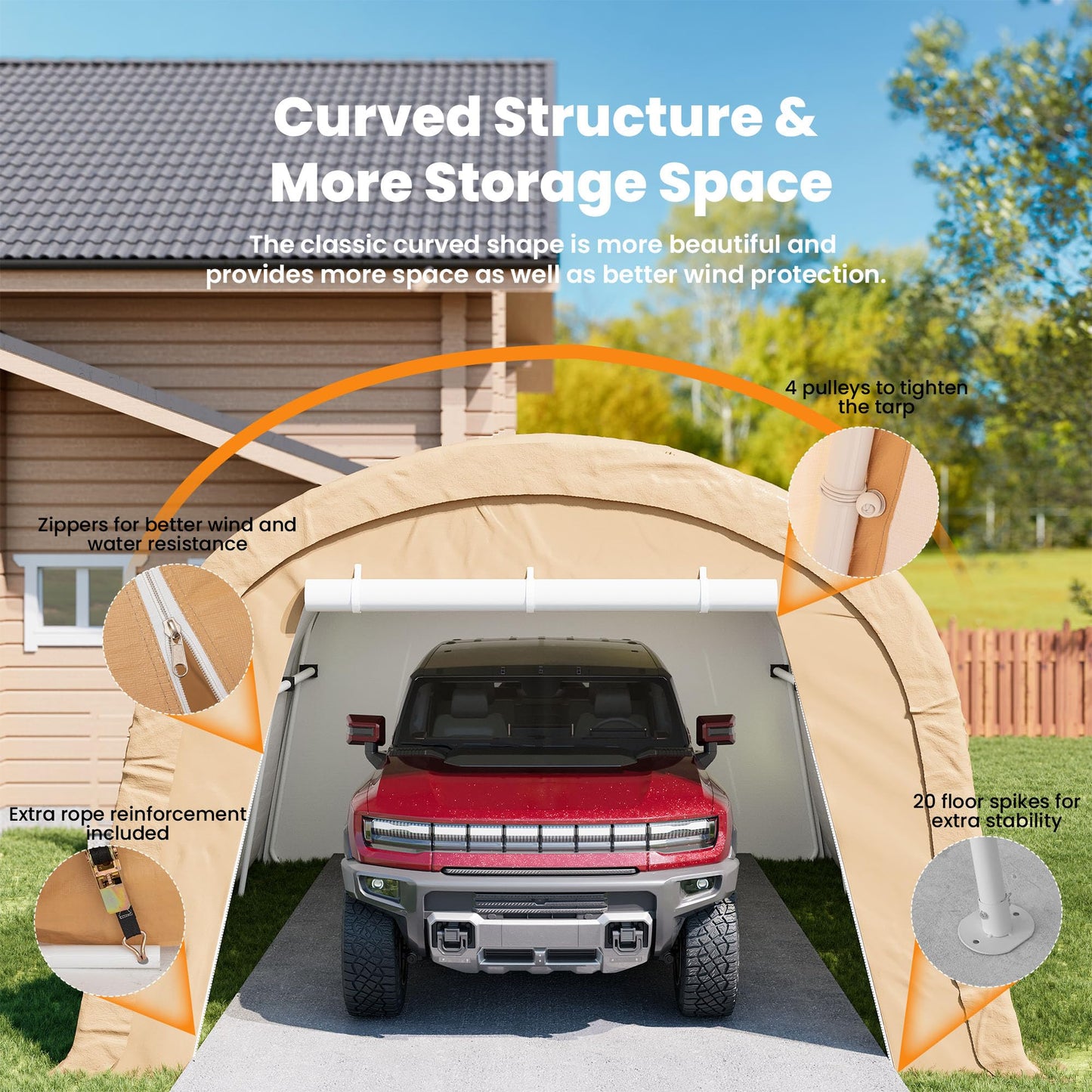 COSIEST 13'×20' Storage Shelter Outdoor Round Carport, Heavy-Duty Garage Canopy with Dual Roll-Up Doors Weatherproof PE Cover, Multi-Purpose Vehicle/Tractor Shed for Backyard/Driveway/Farm(Beige)