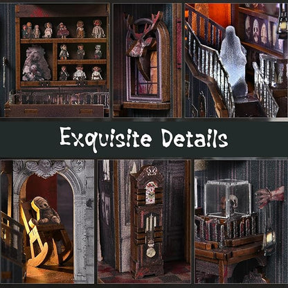 Book Nook Kit DIY Miniature Dollhouse Library Booknook Kit Bookend Bookshelf with LED Light for Adults Teens (Haunting Relics)