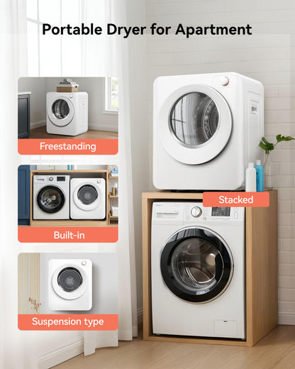 Euhomy Portable Clothes Dryer, 1.5 Cu.Ft. Portable Dryer, 850W Drying Machine with Front-Loading Stainless Steel Drum, 5 Functions, Suitable for Apartments, Dorms, RVs, Small Spaces