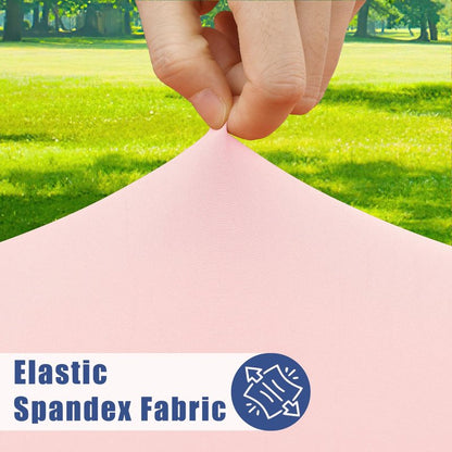 Moosfor Round Spandex Valentines Day Tablecloth, Elastic Fitted Waterproof Tablecloths for 36"-44" Tables, Stretch Washable Picnic Table Cover for Camping, Dining, Indoor and Outdoor, Pink