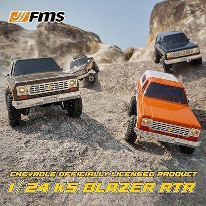 EAZYRC X FMS 1/24 Chevy K5 Blazer 1976s RC Truck RTR Orange with Lisense RC Crawler 4WD 5Km+ 2-Speed Transmission RC Car Off-Road VehiclePlay as Soon as You get it（Orange）