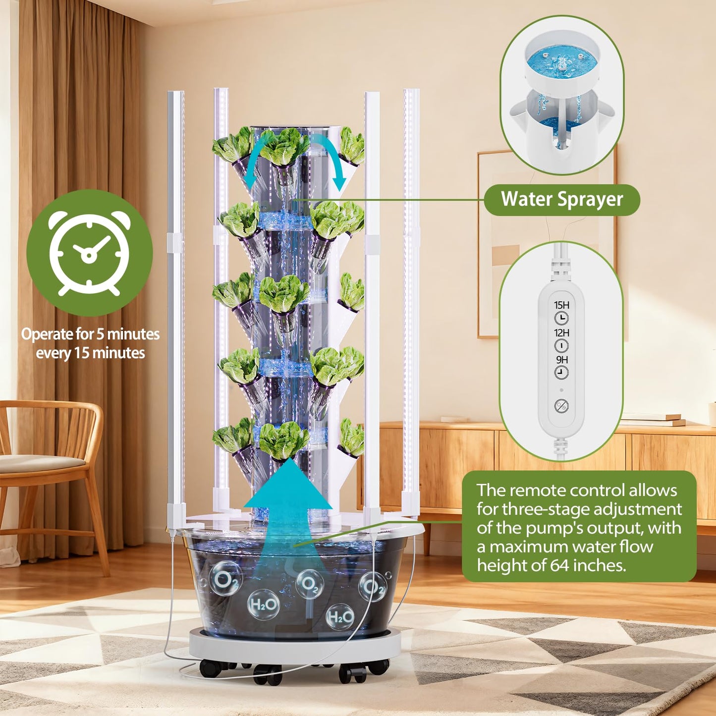 SPECILITE Hydroponics Growing System Kit with Full-Spectrum Grow Light, Movable Hydroponic Tower with 5 Tiers 20 Pods, Vertical Indoor Gardening System with Pump & Timer for Vegetables, Fruits, Herb