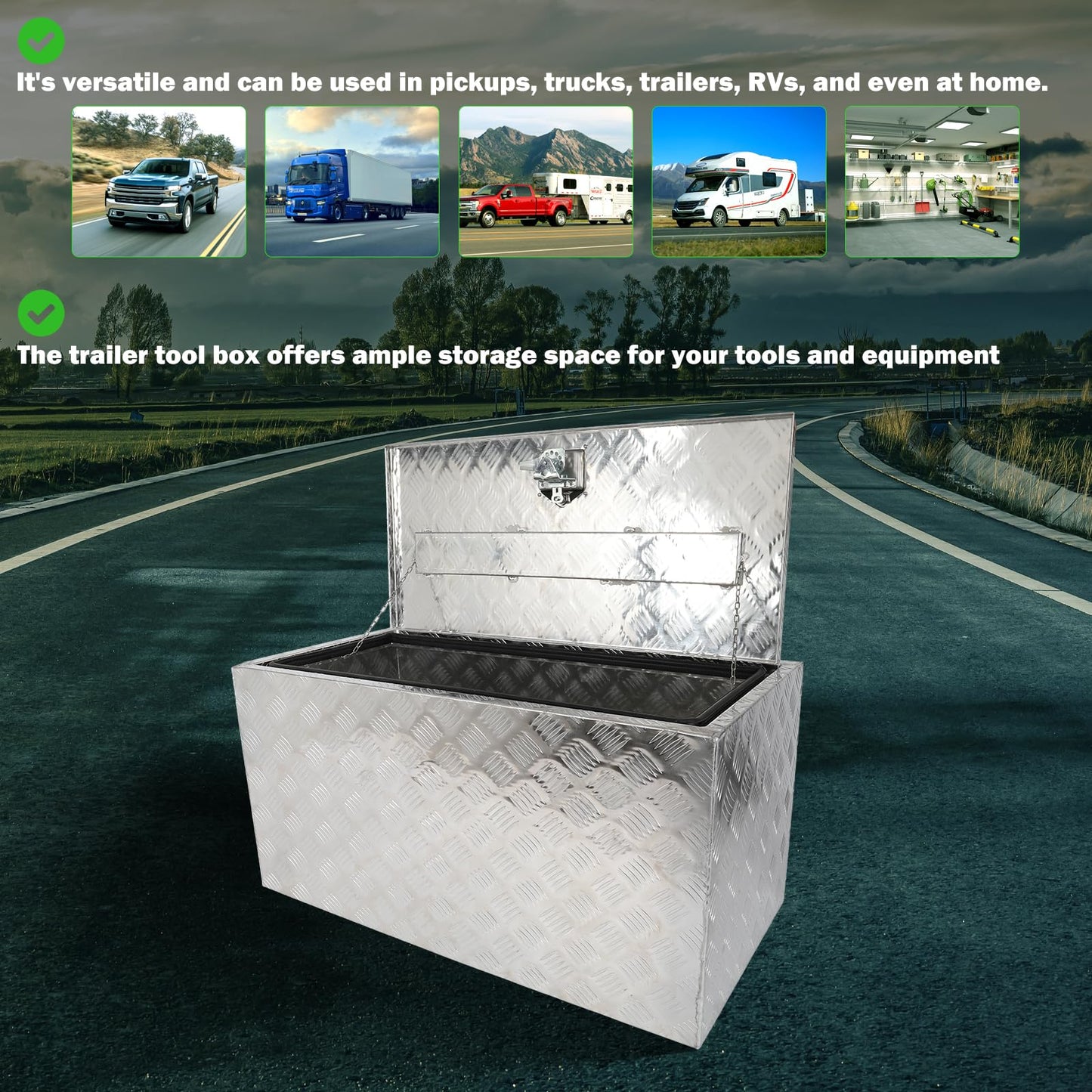 SCITOO 36 Inch Aluminum Diamond Plate Truck Bed Tool Box,Heavy Duty Crossover Storage for Most Full Size Pickups,Lockable Weatherproof Chest,Fits 36" Truck Beds,Easy Access to Load and Unload
